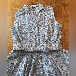 Samantha Sung Floral Blue Sleeveless Dress, Size 10